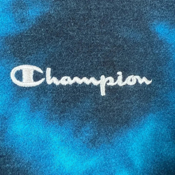 Champion Hoodie Blue & Black Tie-Dyed Pullover Hoodie Size M - Picture 3 of 7